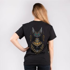 Firavun Kedi Sırt Baskılı %100 Pamuk Kaliteli siyah Kadın T-Shirt