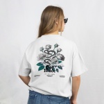Beyaz Oversize Gül ve Yılan Baskılı %100 Pamuklu T-Shirt