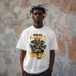 Beyaz Oversize Dj Kedi Baskılı %100 Pamuklu T-Shirt