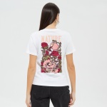 Güllü Kuru Kafa Sırt Baskılı %100 Pamuk Kaliteli Beyaz Kadın T-Shirt