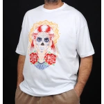 Kadın Kuru Kafa Baskılı %100 Pamuk Kalite Beyaz Erkek T-Shirt