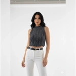 ÖRGÜ SİMLİ LACİVERT CROP - Görsel 2