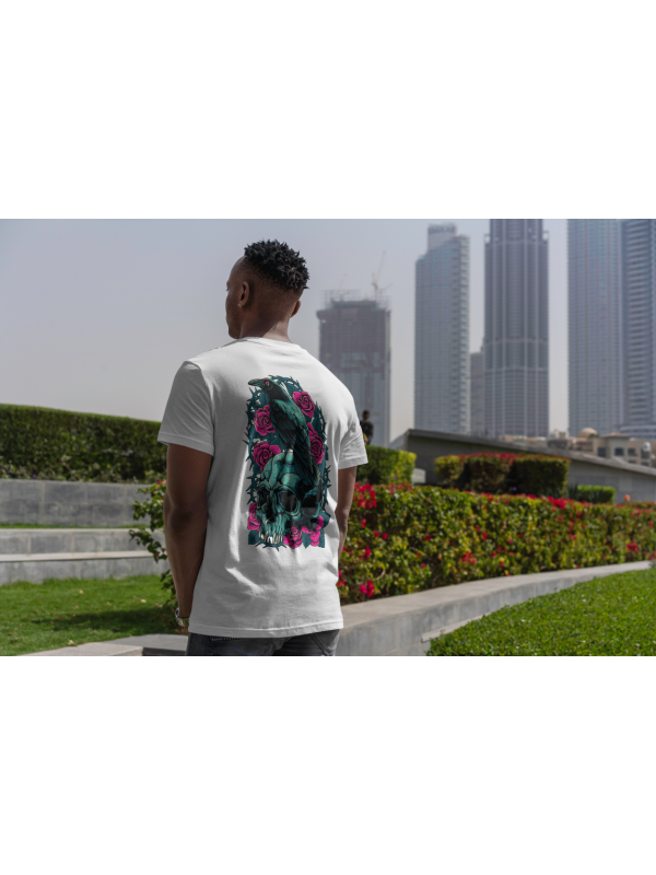 Karga Kuru Kafa Sırt Baskılı Desenli %100 Pamuk Erkek T-Shirt