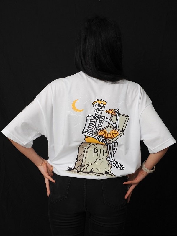 RIP Baskılı Unisex Beyaz Oversize %100 Pamuk T-Shirt
