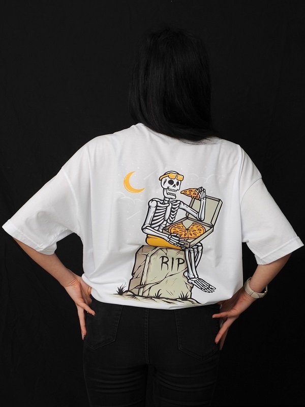 favori-byz RIP Baskılı Unisex Beyaz Oversize %100 Pamuk T-Shirt - Görsel 1
