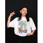 Özgürlük Anıtı Baskılı Beyaz Oversize %100 Pamuk T-Shirt