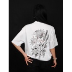 Kadın Samuray Baskılı Beyaz Oversize %100 Pamuk T-Shirt