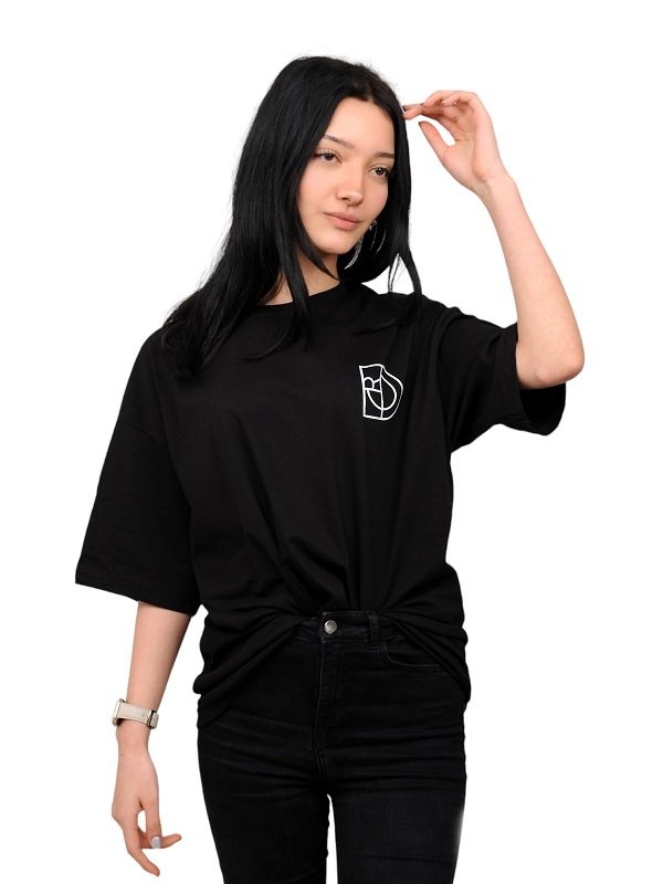 Kadın Samuray Baskılı Siyah Oversize %100 Pamuk T-Shirt - Görsel 2