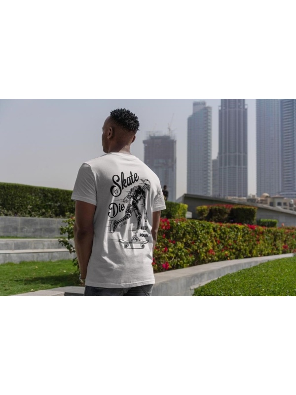 İskelet Kaykay Baskılı Desenli %100 Pamuk Siyah Erkek T-Shirt