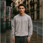 Erkek Regular 3 İplik Gri Sıfır Yaka Sweatshirt