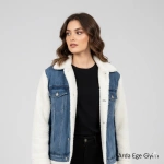 Ekru KalınPeluş Kot Mont - Görsel 5