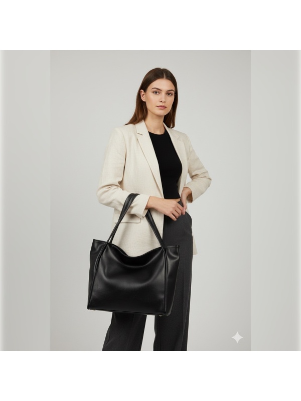 Kadın Siyah Yumuşak Suni Deri Kol ve Omuz Çantası