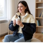 Kapitone Peluş Şişme Mont - Ekru - Görsel 4