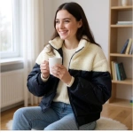 Kapitone Peluş Şişme Mont - Ekru - Görsel 4