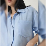 Kadın Oversize Cepli Müslin Gömlek %100 PAMUK - Görsel 4