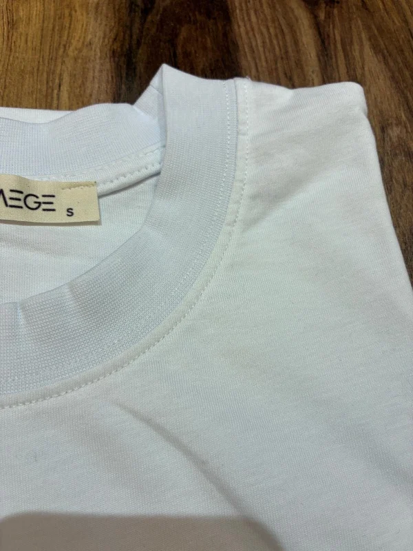 Unisex Oversize Geniş Kesim Yumuşak Dokulu Basic Bisiklet Yaka Beyaz-Siyah T-Shirt %100 PAMUK - Görsel 6