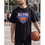 Erkek Siyah Oversize All Star Basketball Baskılı Bisiklet Yaka Tişört - Görsel 3