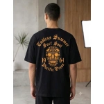 Erkek Siyah Sırtı Kurukafa Baskılı Endless Summer Oversize Tişört