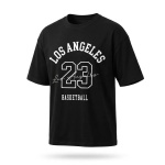 Erkek Siyah Oversize Los Angeles 23 Baskılı Bisiklet Yaka Tişört - Görsel 3