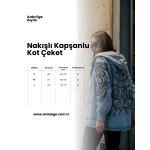 Açık Mavi Kot Pullu Çiçek İşlemeli Kapüşonlu Oversize Kot Ceket - Görsel 5