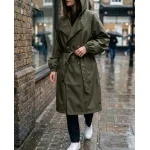 Büyük Beden Kruvaze Yaka Kemerli Bondit Kumaş Su Geçirmez Oversize Haki Trençkot Mont Ceket - Görsel 6